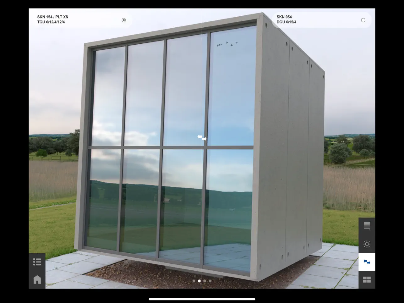 Comparaison de deux vitrages sur l'application Glasspro