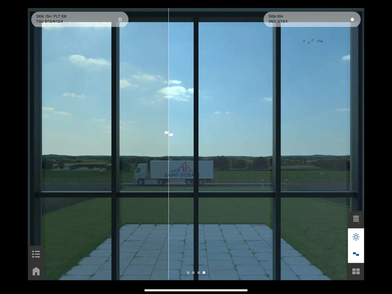 Comparatif de vitrages sous ensoleillement sur l'application Glasspro
