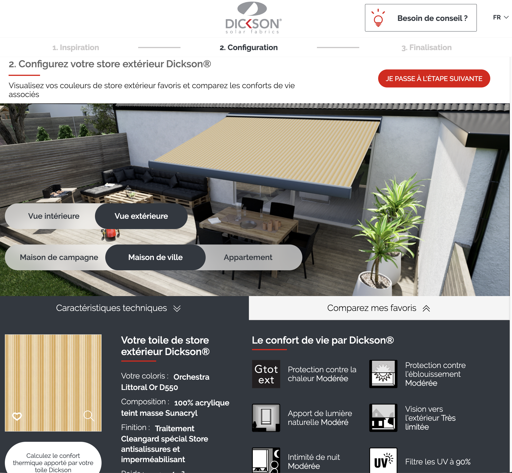 Caractéristiques technique d'un store Dickson